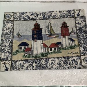 Set of 4 Nautical Placemats Point Judith Lighthouses Sailboat Tapestry 12 x 18